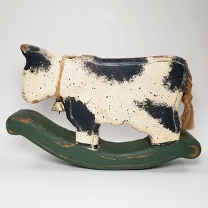 Vintage Wooden Rocking Cow with Bell Handmade in Canada